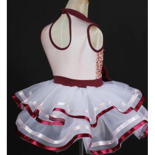 Children Toddlers Wine sequins ballet dance dresses tutu skirts jazz dance outfits Ballerina modern dance Solo swan lake Group stage performance costumes for  Girls